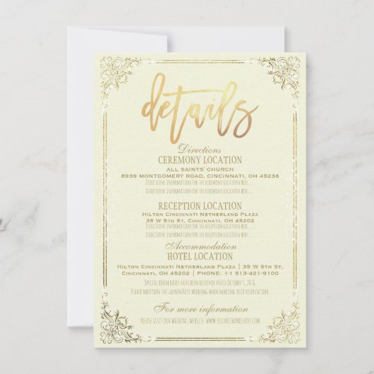 Invitation Cadre de direction de mariage floral or élégant Dé (Devant)