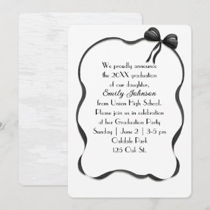 Invitation Cadre de fête de fin d'études noir avec nœud et ru
