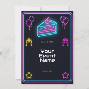 Invitation Cadre de fête de gâteau de pixel néon