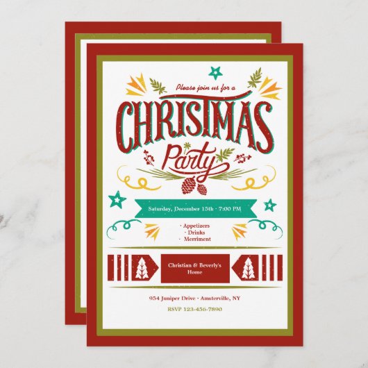 Invitation Cadre de fête de Noël (Devant / Derrière)