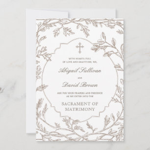 Invitation Cadre de feuillage brun délicat Mariage catholique