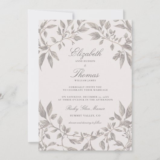 Invitation Cadre de feuillage de forêt rose moderne Mariage c (Devant)