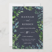 Invitation Cadre de feuillage forestier | Mariage bleu marine (Devant)