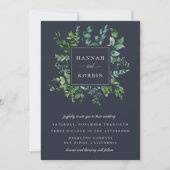 Invitation Cadre de feuillage forestier Mariage bleu marine (Devant)