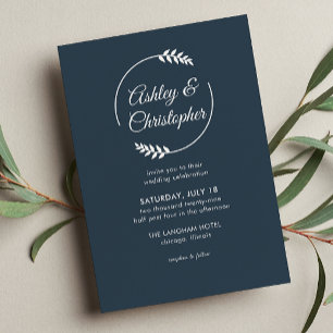 Invitation Cadre de feuillage moderne Indigo Mariage bleu