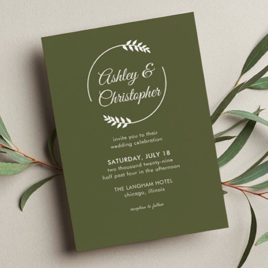 Invitation Cadre de feuillage moderne Mariage vert olive