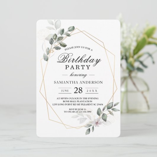 Invitation Cadre de feuille d'aquarelle de verdure douce et f (Debout devant)