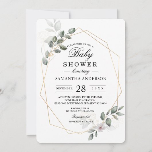 Invitation Cadre de feuille d'aquarelle de verdure douce et f (Devant)