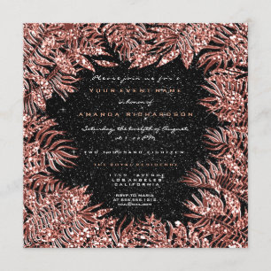 Invitation Cadre de feuilles de fougère Rose Gold Copper Noir