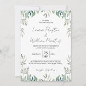 Invitation Cadre de feuilles de verdure Code QR RSVP Mariage (Devant)