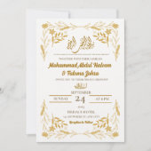 Invitation Cadre de Fleur Or Blanc Élégant Nikah moderne (Devant)