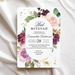 Invitation Cadre de fleurs à l'aquarelle en Bourgogne rustiqu