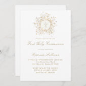 Invitation cadre de fleurs blanches Première sainte communion (Devant / Derrière)