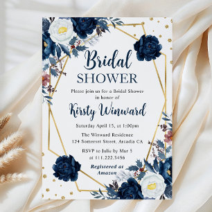 Invitation Cadre de fleurs bleues et blanches pour Baby Showe