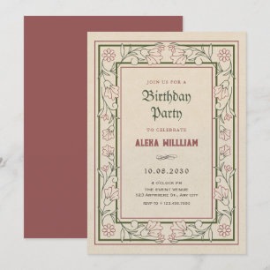 Invitation Cadre de fleurs d'art artistique vintage pour anni