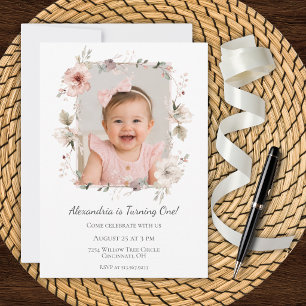 Invitation Cadre de fleurs de photo personnalisé pour la prem
