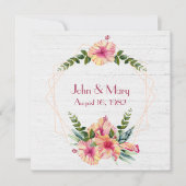 Invitation Cadre de fleurs d'Hibiscus Anniversaire sur bois b (Devant)