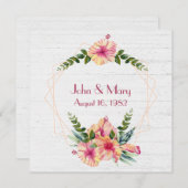 Invitation Cadre de fleurs d'Hibiscus d'anniversaire sur bois (Devant / Derrière)