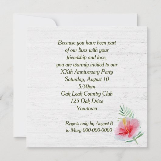 Invitation Cadre de fleurs d'Hibiscus d'anniversaire sur bois (Dos)