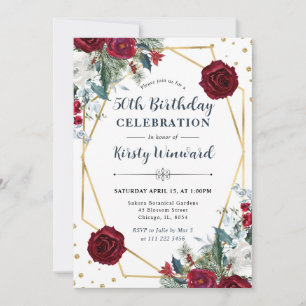 Invitation Cadre de fleurs hivernales rouges et blanches pour