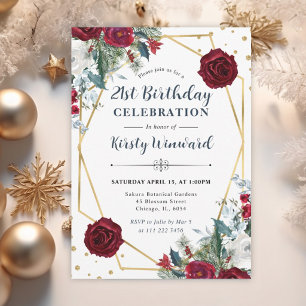 Invitation Cadre de fleurs hivernales rouges et blanches pour