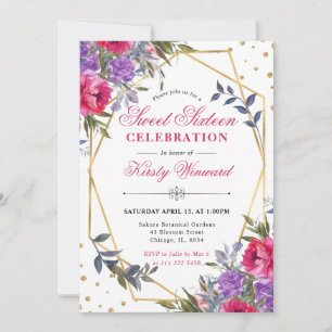 Invitation Cadre de fleurs printanières roses et violettes Sw