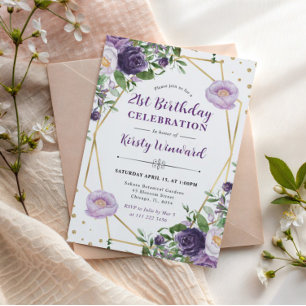 Invitation Cadre de fleurs printanières violettes et crème po