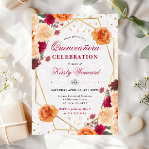 Invitation Cadre de fleurs rouges et orange d'automne pour Qu