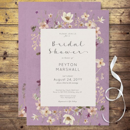 Invitation Cadre de fleurs sauvages violettes rustiques pour