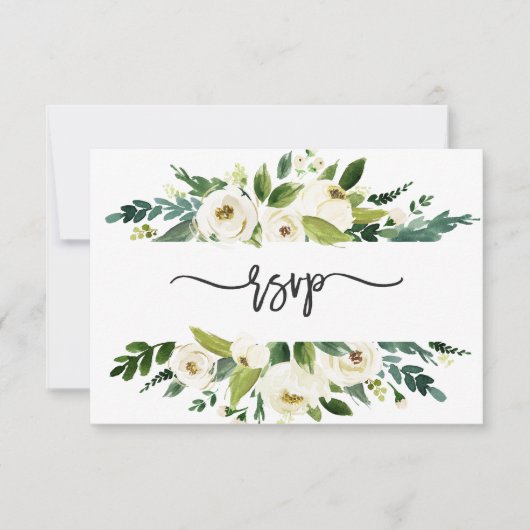 Invitation Cadre de floraison blanc aquarelle Mariage RSVP (Devant)