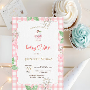 Invitation Cadre de gâteau cupcake à la fraise pour Baby Show