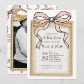 Invitation Cadre de l'arc en or Ruban rose Bébé Shower (Devant / Derrière)