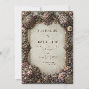 Invitation Cadre de mandala de rose en or antique pour mariag