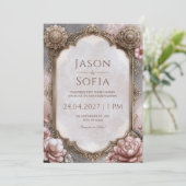 Invitation Cadre de mariage à arche de mandala rose (Debout devant)