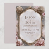 Invitation Cadre de mariage à arche de mandala rose (Devant / Derrière)