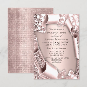 Invitation Cadre de mariage à effet pailleté 3D Rose rose 