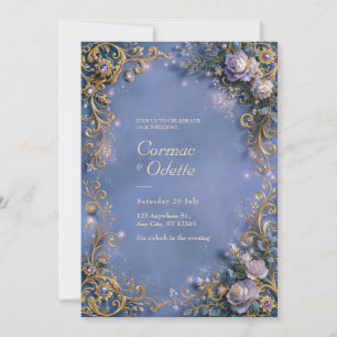 Invitation Cadre de mariage à filigrane doré et fleur de perv