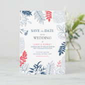 Invitation Cadre de mariage avec feuilles et fleurs tropicale (Debout devant)