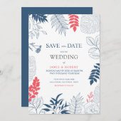Invitation Cadre de mariage avec feuilles et fleurs tropicale (Devant / Derrière)