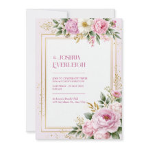 Cadre de mariage botanique doré aux pivoines roses