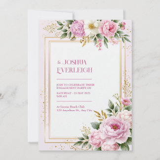 Invitation Cadre de mariage botanique doré aux pivoines roses