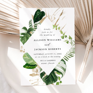 Invitation Cadre de mariage botanique feuilles tropicales or
