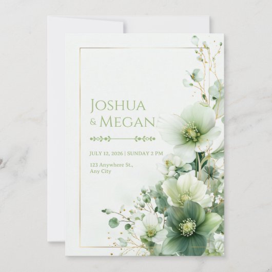 Invitation Cadre de mariage botanique Rose d'hiver Vert sauge (Devant)