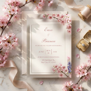 Invitation Cadre de mariage botanique Sakura rose à la crème