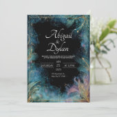 Invitation Cadre de mariage céleste feuille d'or sarcelle de (Debout devant)