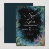 Invitation Cadre de mariage céleste feuille d'or sarcelle de (Devant / Derrière)