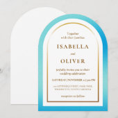Invitation Cadre de mariage dégradé bleu clair doré (Devant / Derrière)