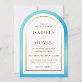 Invitation Cadre de mariage dégradé bleu clair doré (Devant)