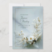 Invitation Cadre de mariage doré à fleurs blanches éthérées e (Devant)