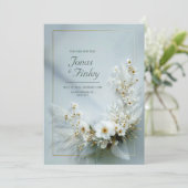 Invitation Cadre de mariage doré à fleurs blanches éthérées e (Debout devant)